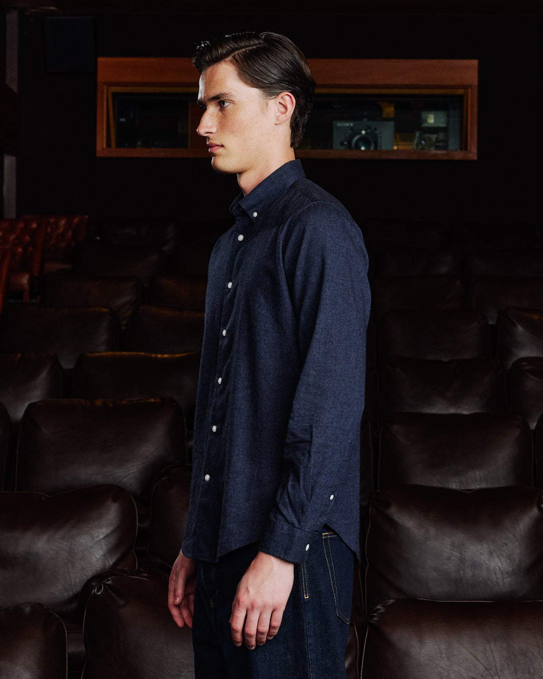 Chemise en flanelle à micro-chevrons bleu nuit