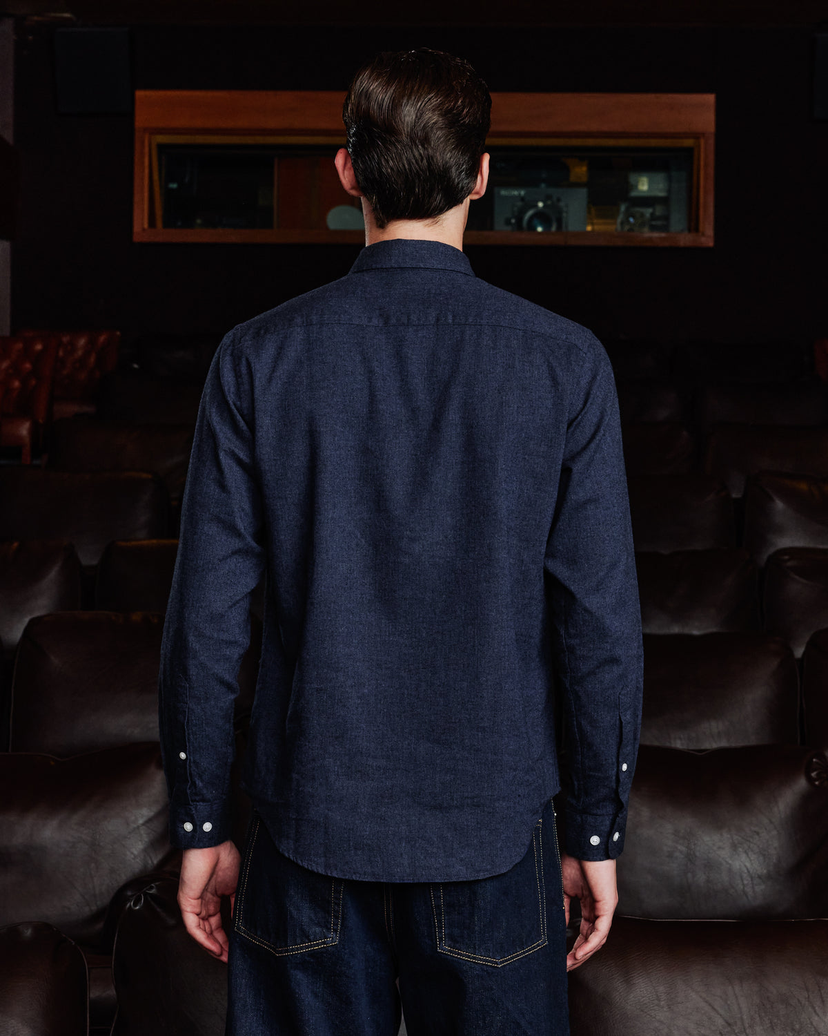 Midnight blue micro-herringbone flannel shirt