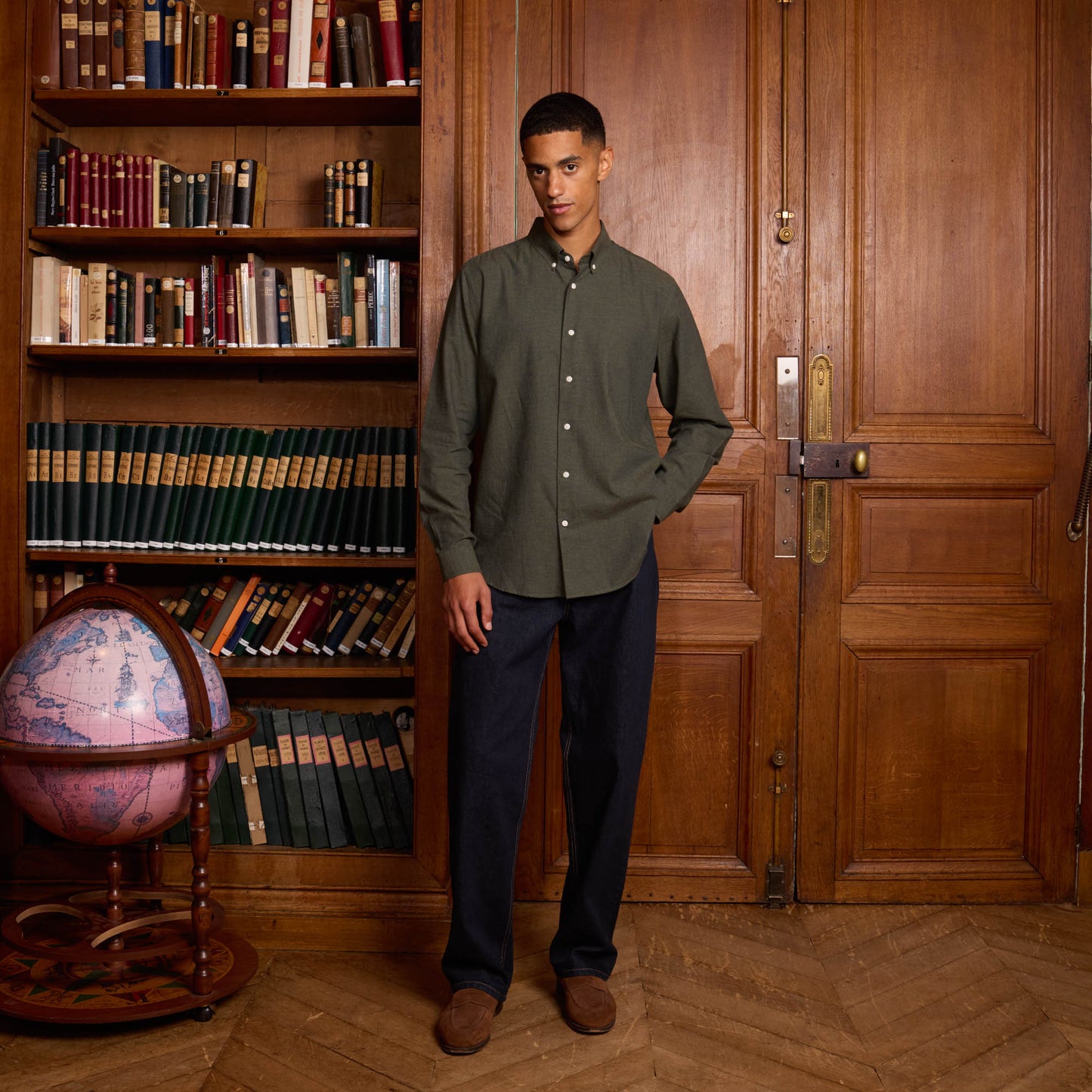 Chemise en flanelle verte à micro-chevrons