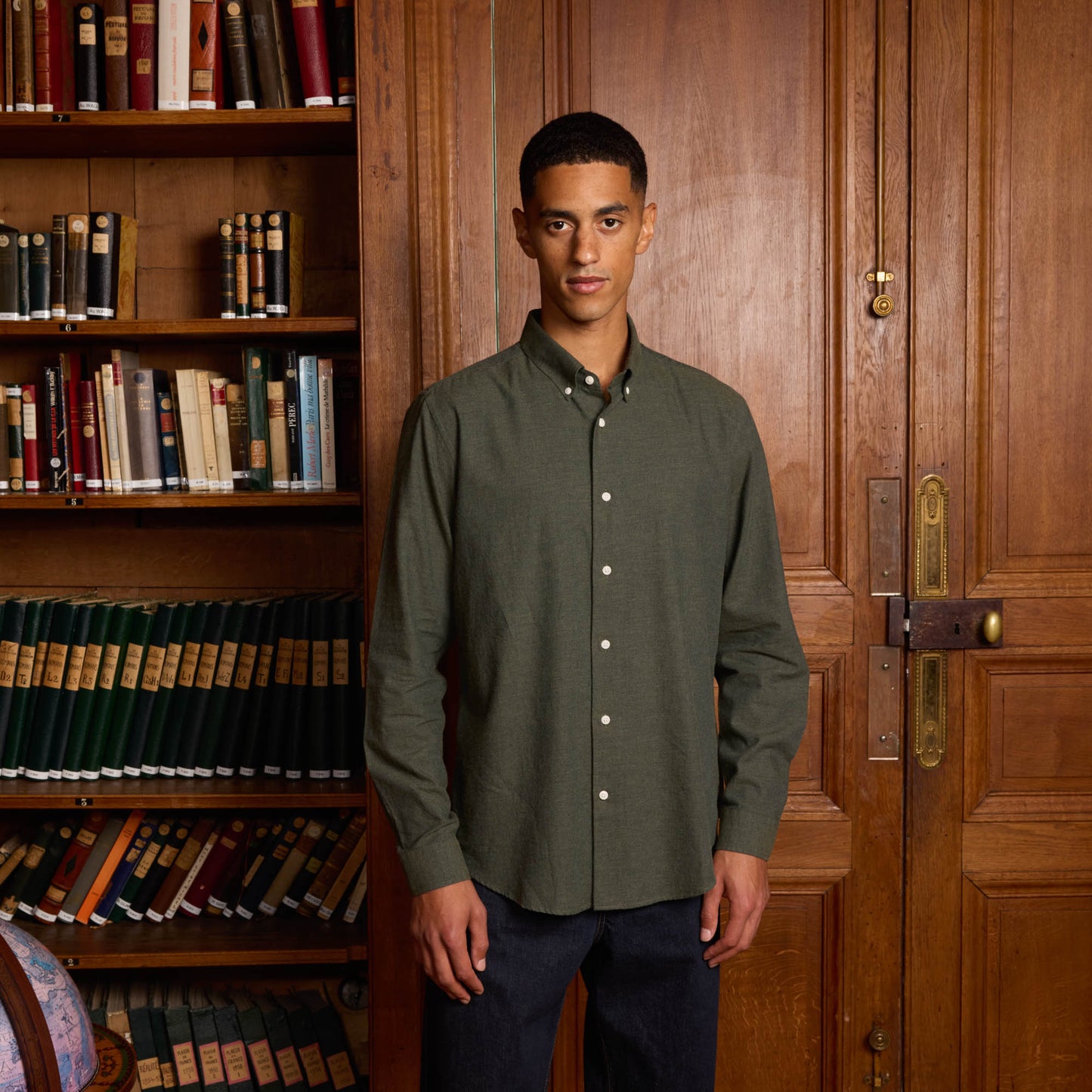 Chemise en flanelle verte à micro-chevrons