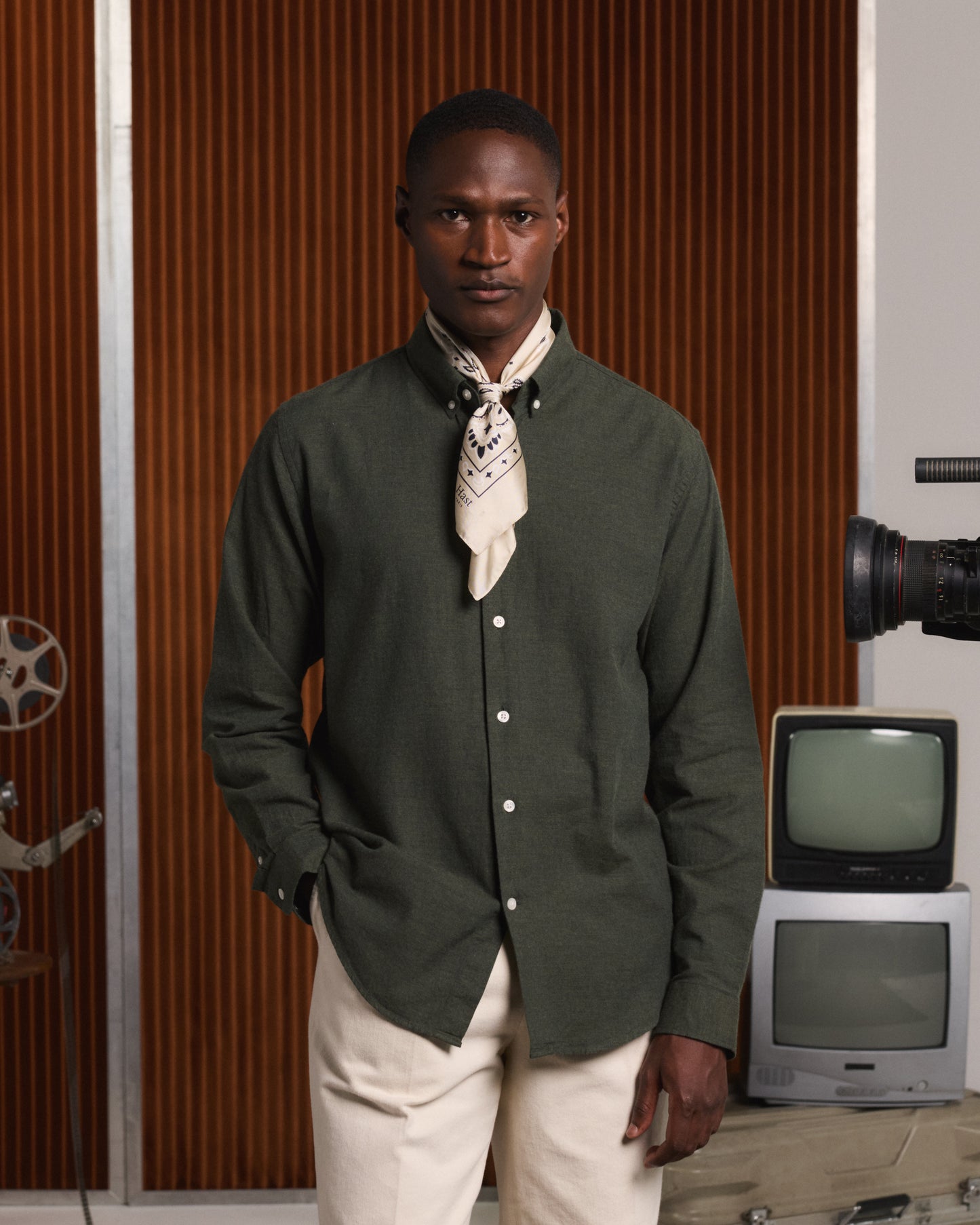 Chemise en flanelle verte à micro-chevrons