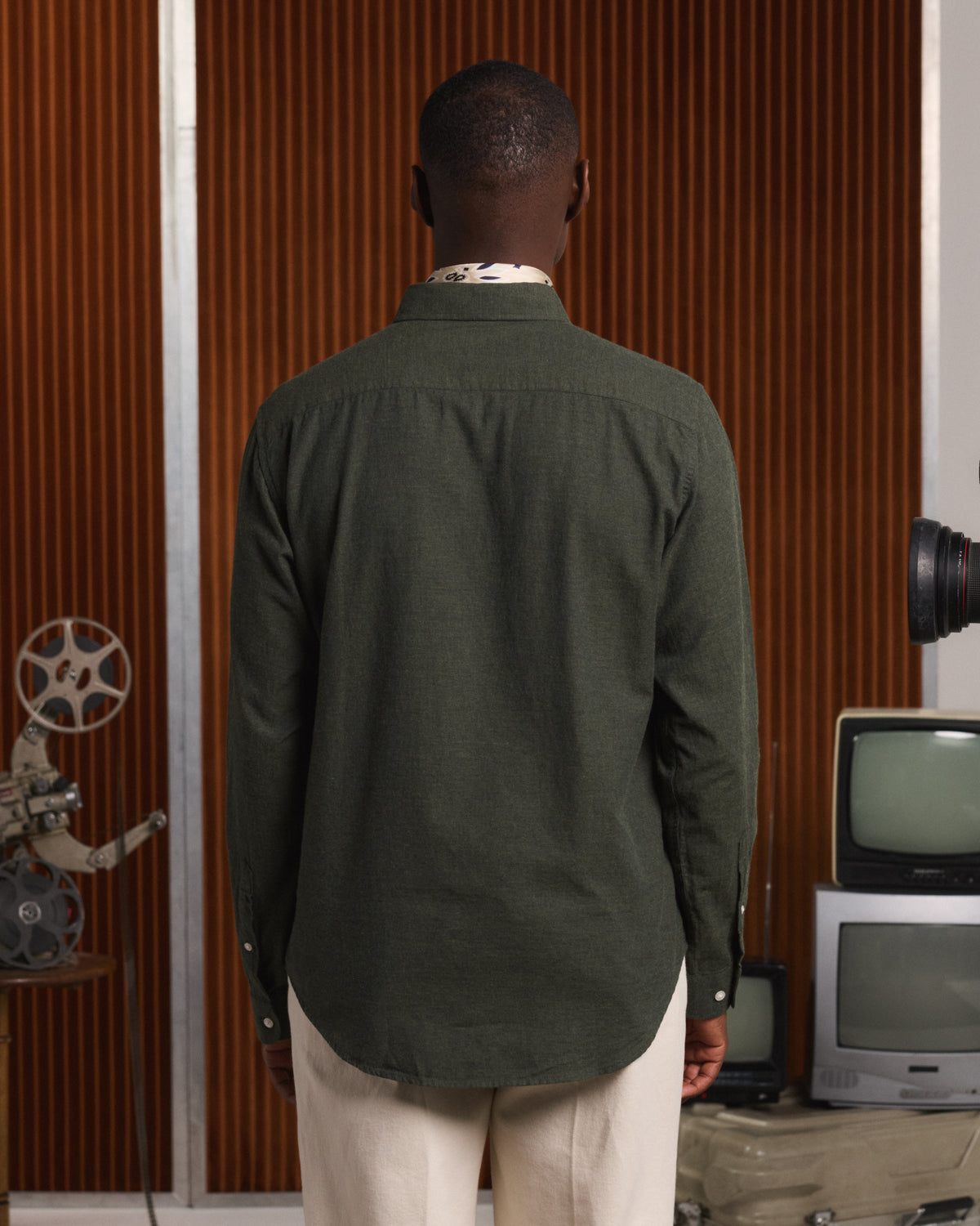 Chemise en flanelle verte à micro-chevrons