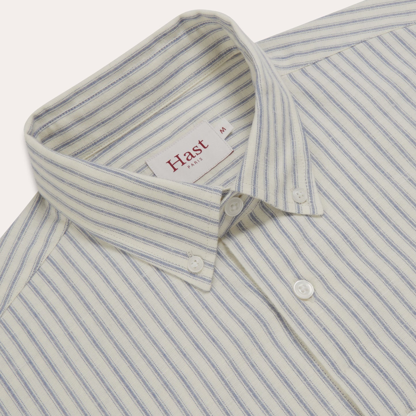 Chemise en flanelle de coton et lin écrue à rayures bleues