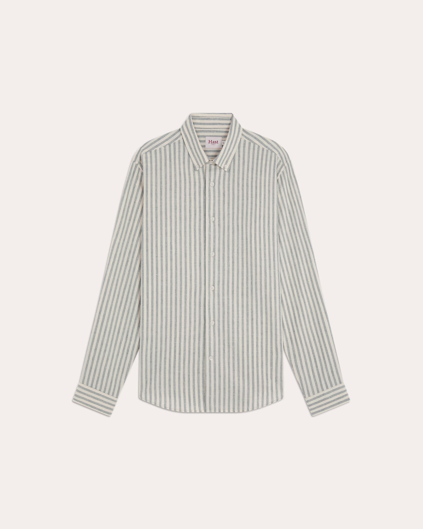 Chemise en flanelle de coton et lin écrue à rayures vertes