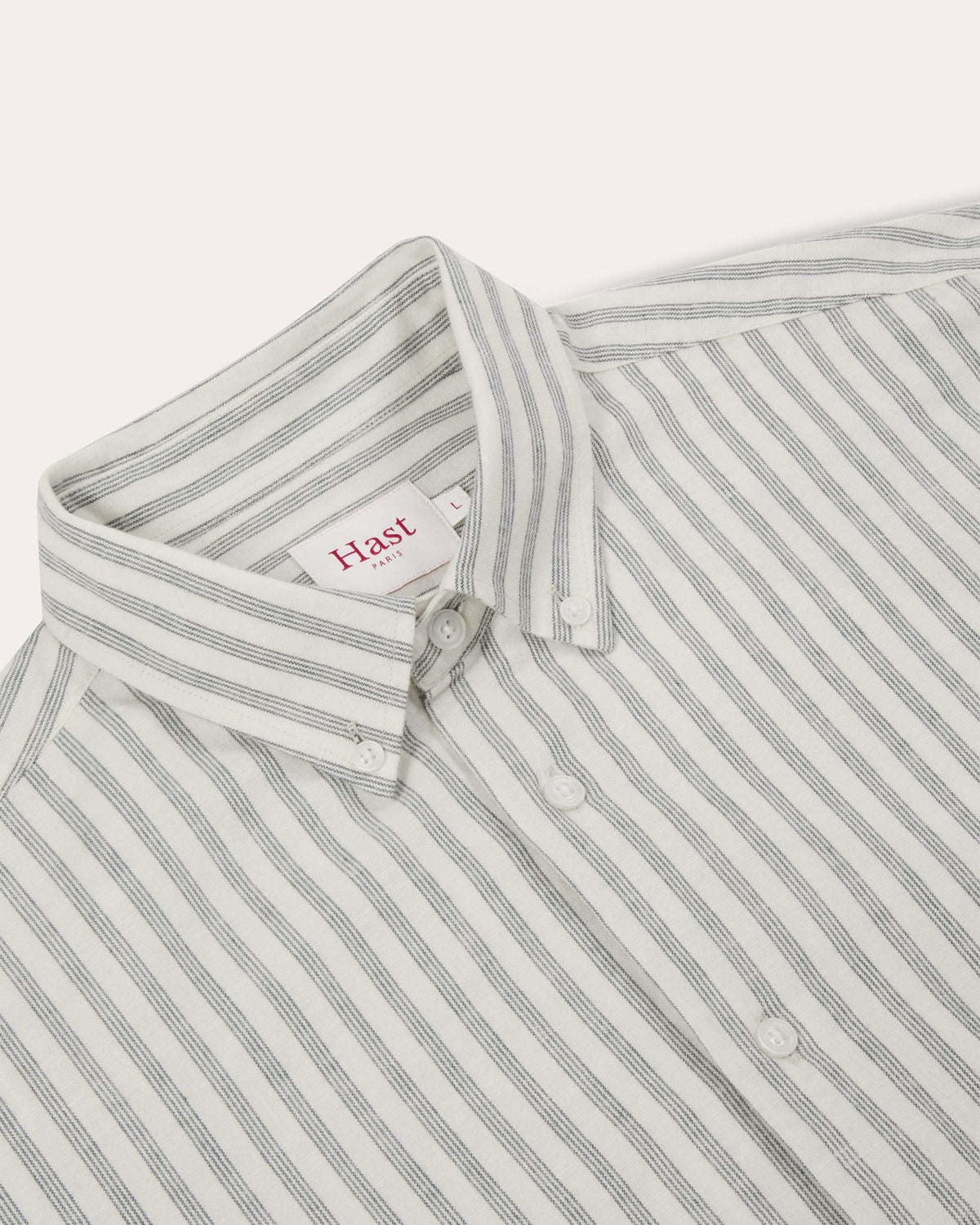 Chemise en flanelle de coton et lin écrue à rayures vertes