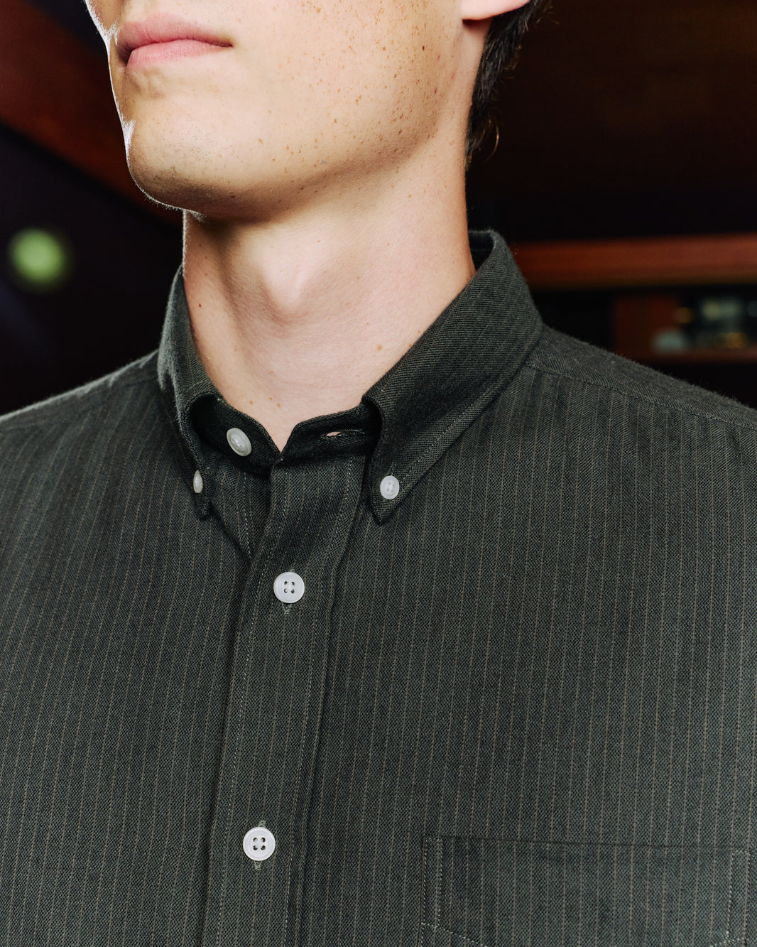 Chemise en flanelle de coton et laine vert rayé