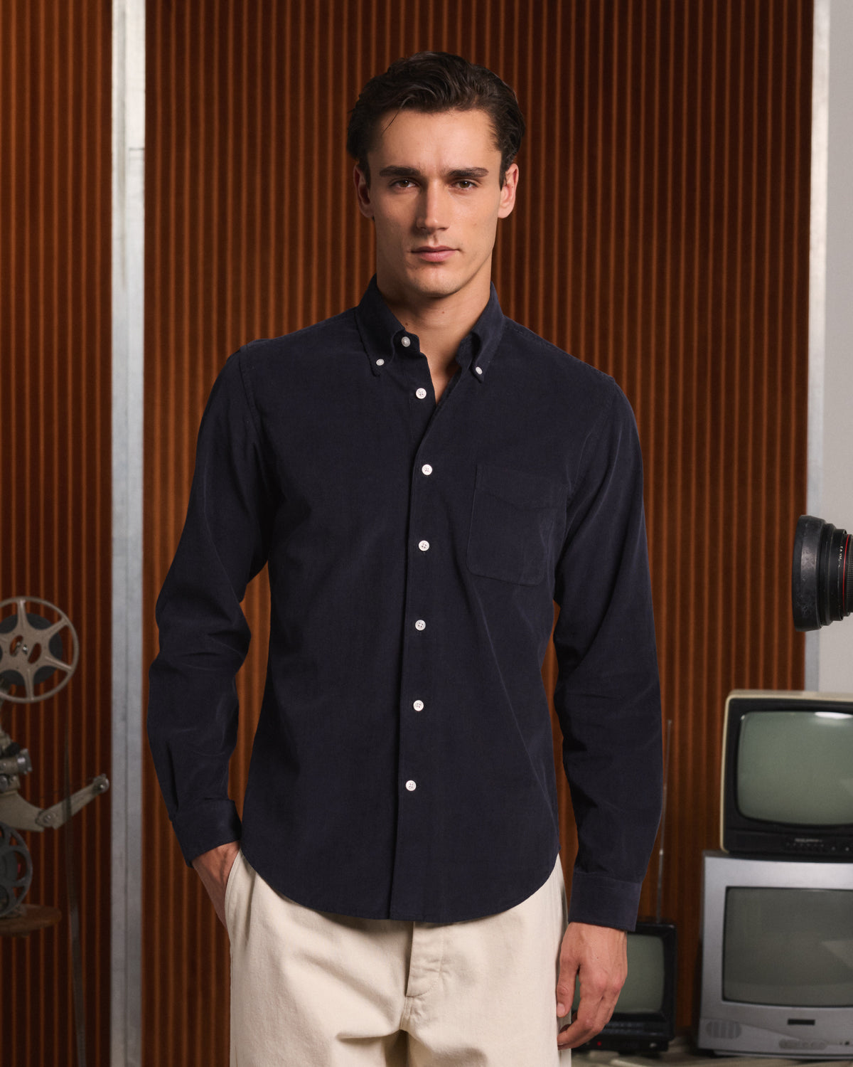 Chemise décontractée en velours côtelé marine