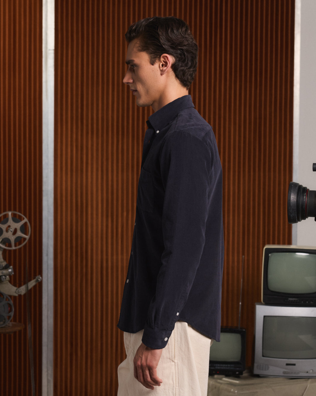 Chemise décontractée en velours côtelé marine