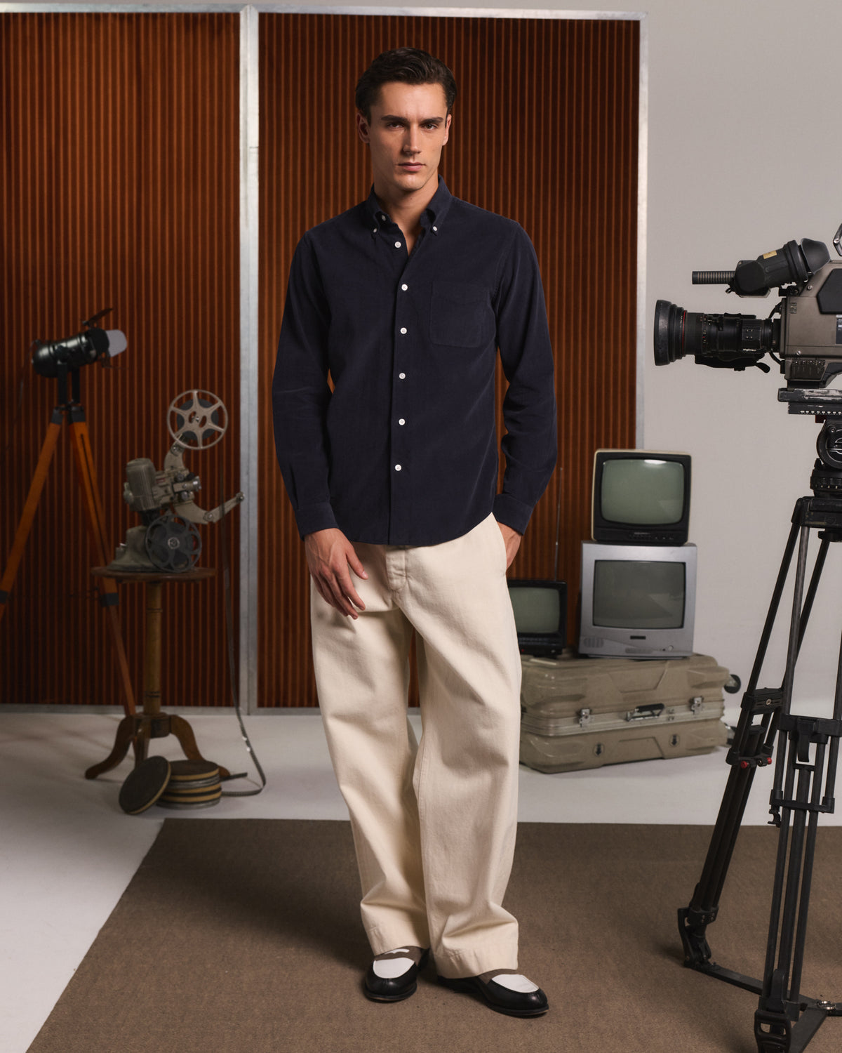 Chemise décontractée en velours côtelé marine