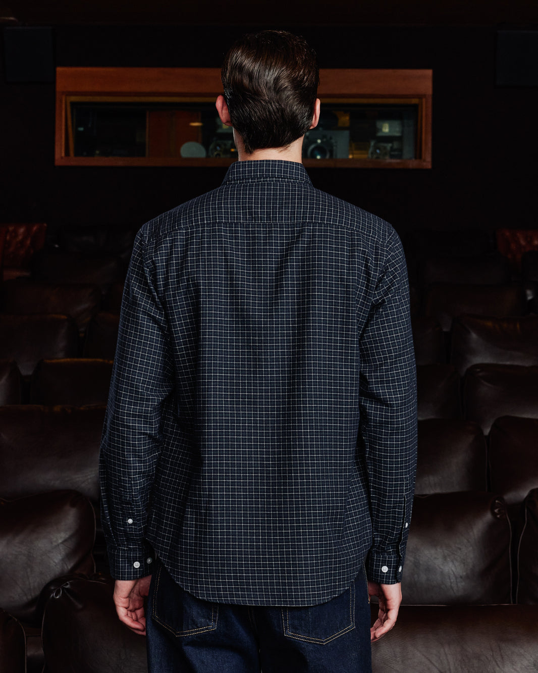 Chemise en flanelle de coton carreaux marine