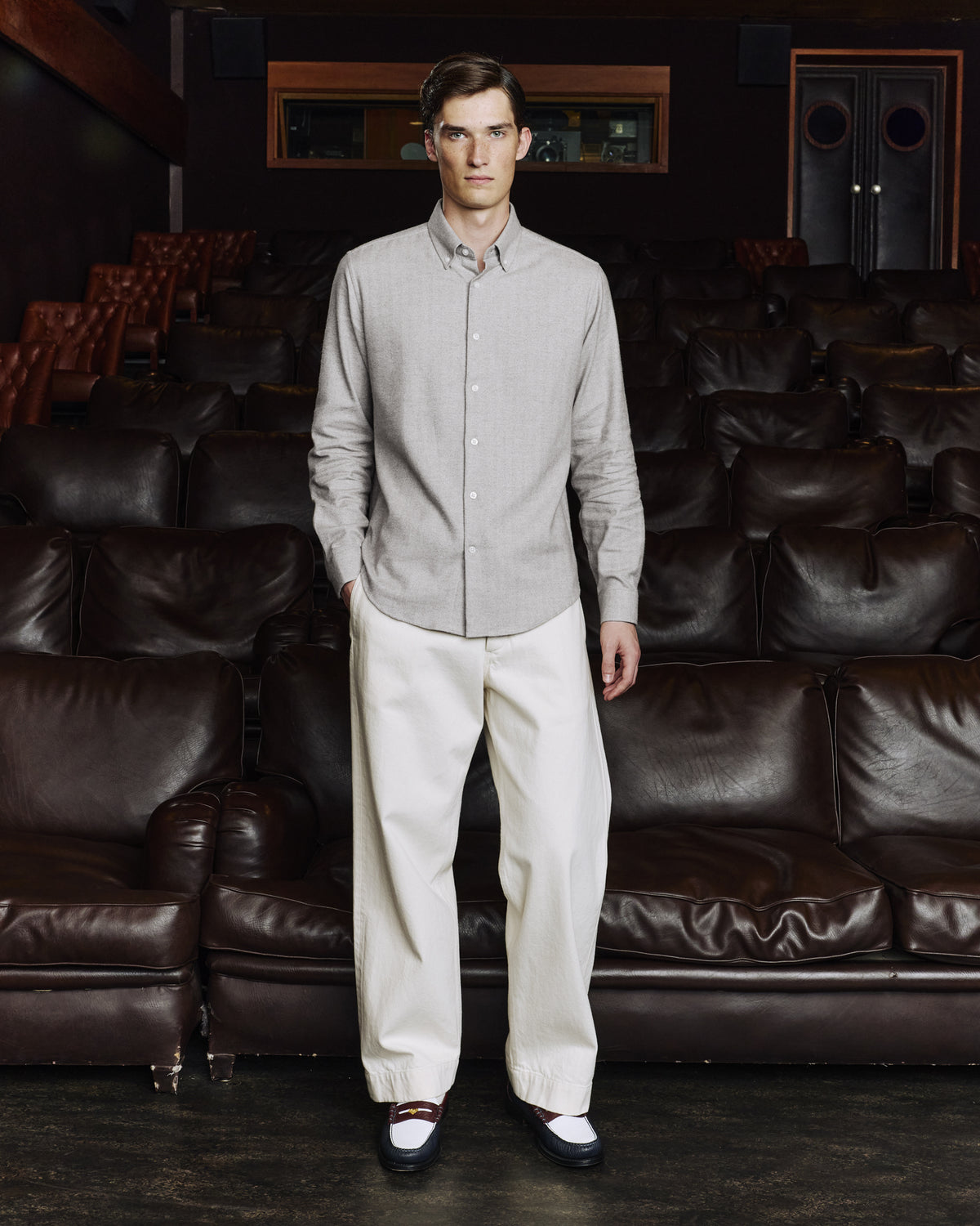 Gray herringbone cotton flannel shirt