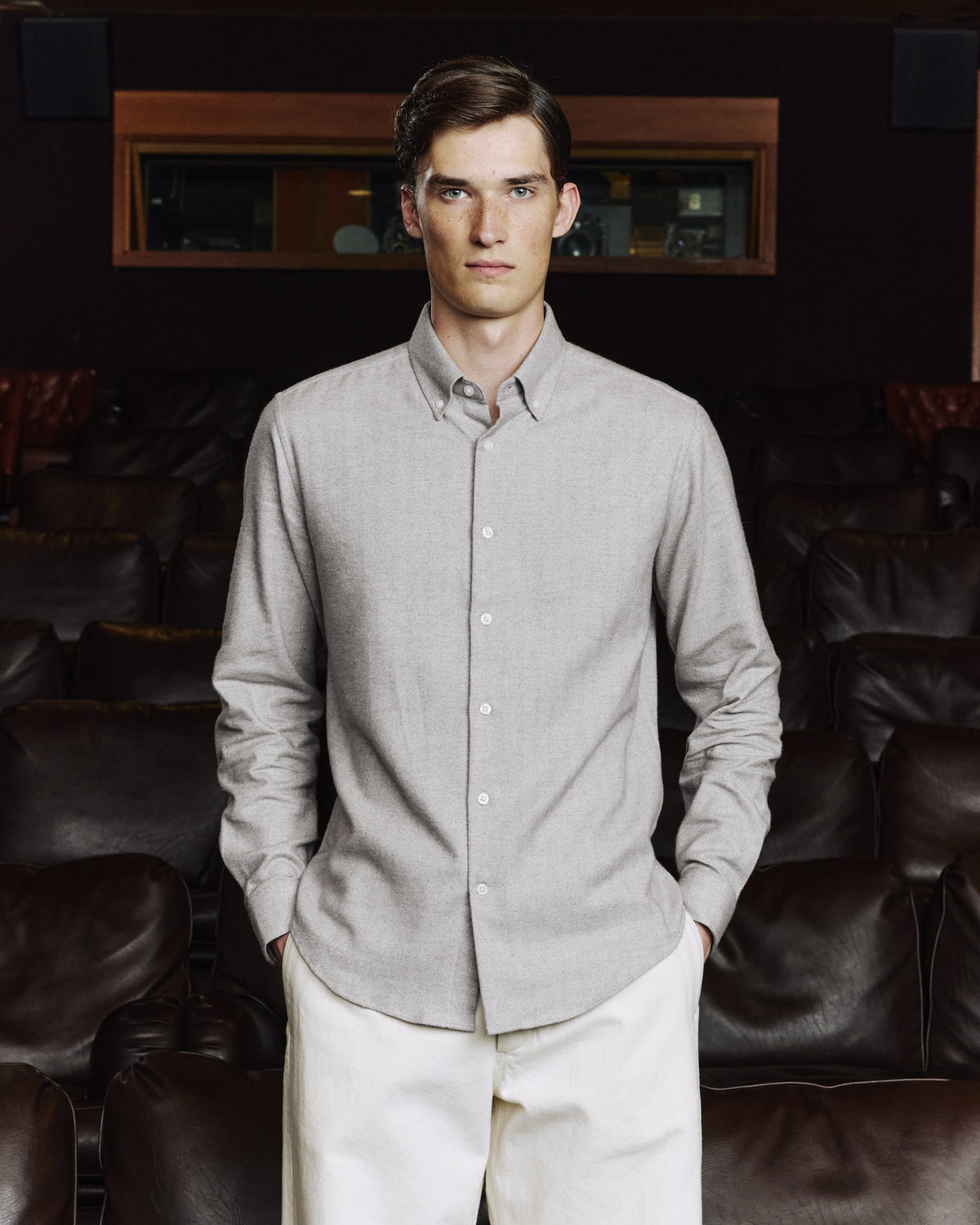 Gray herringbone cotton flannel shirt
