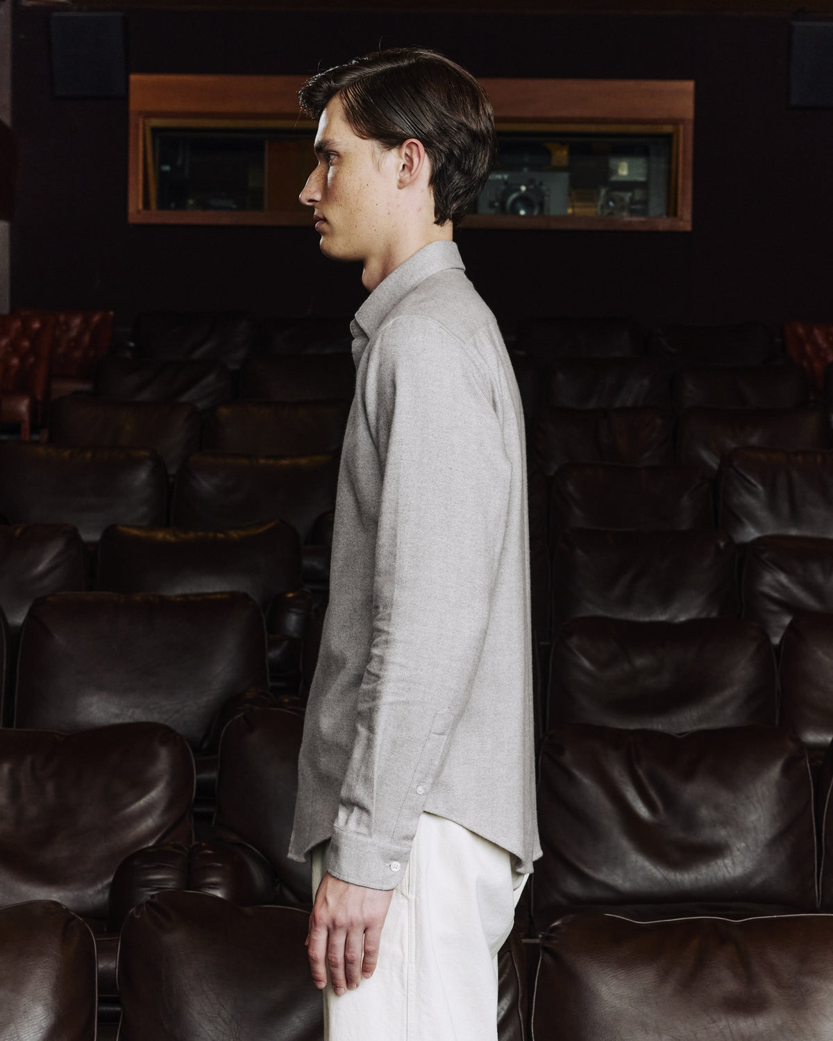 Gray herringbone cotton flannel shirt