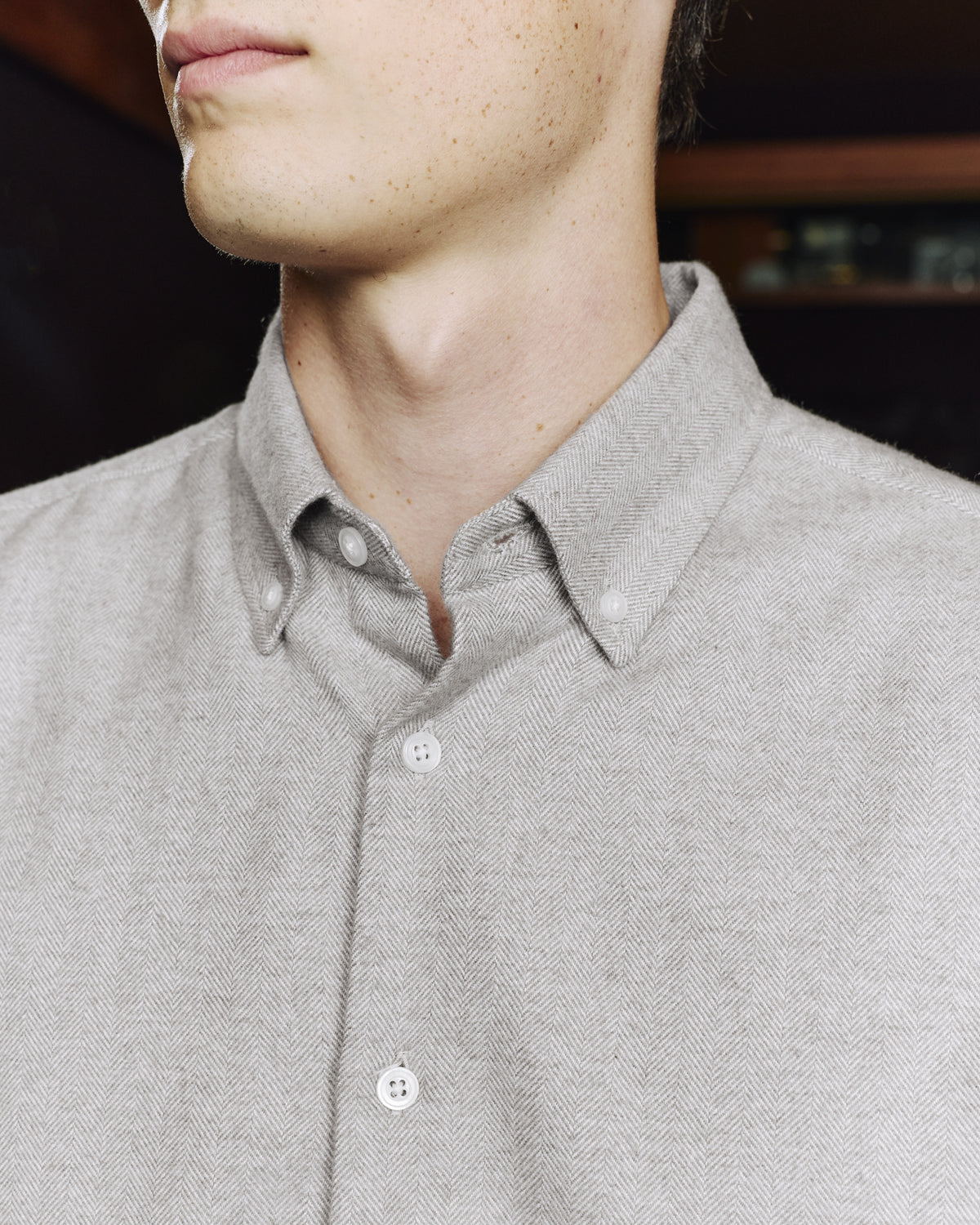 Gray herringbone cotton flannel shirt
