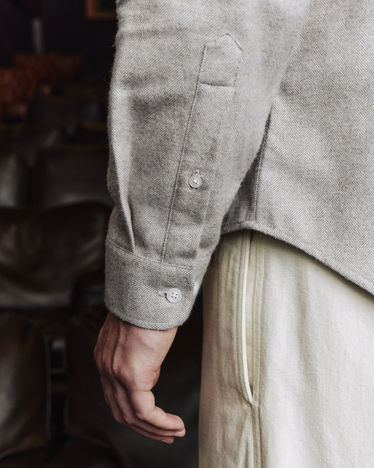 Gray herringbone cotton flannel shirt