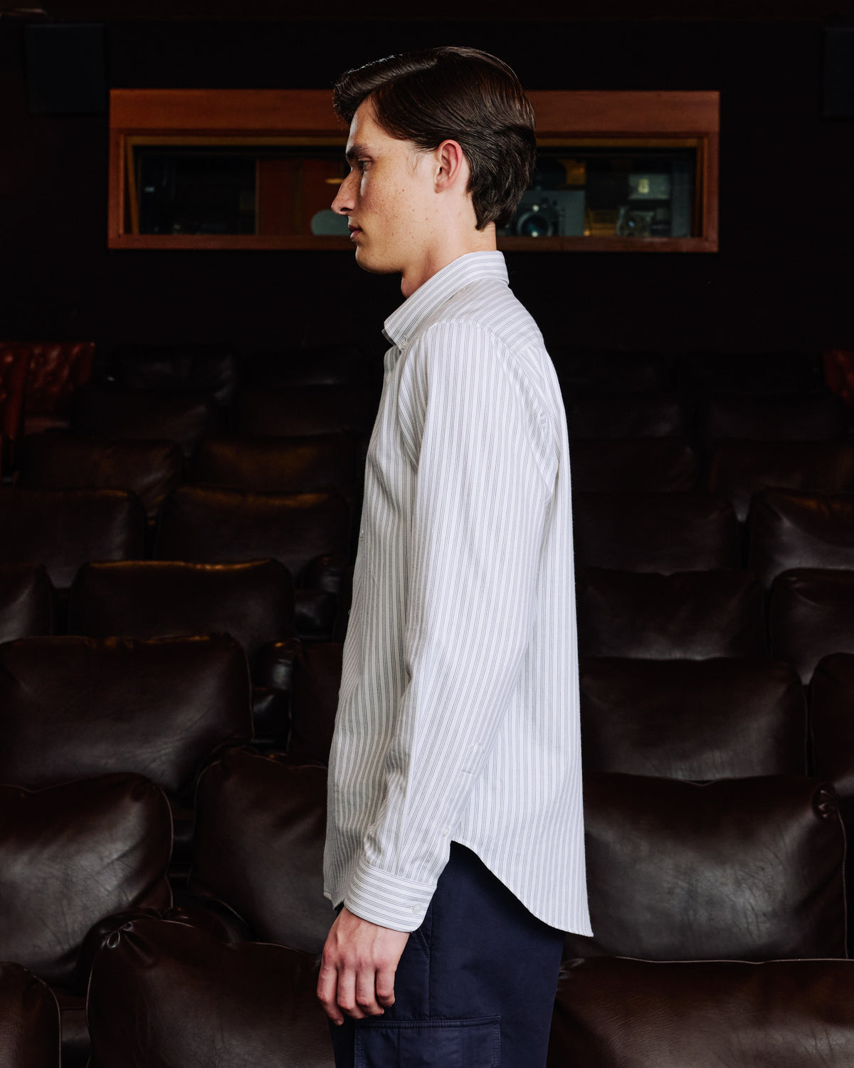 Chemise décontractée en coton rayé bleu