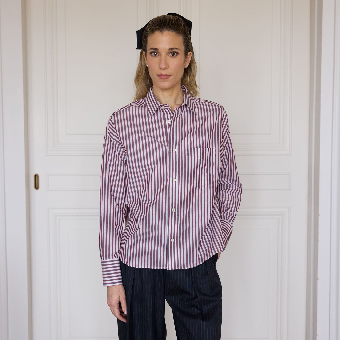 Chemise à rayures bordeaux en coton