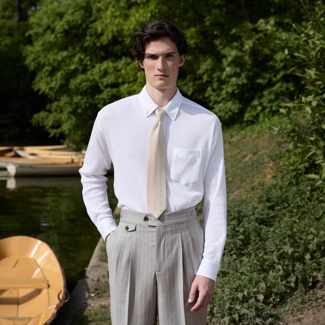 Chemise en jersey nid d'abeille coton blanc