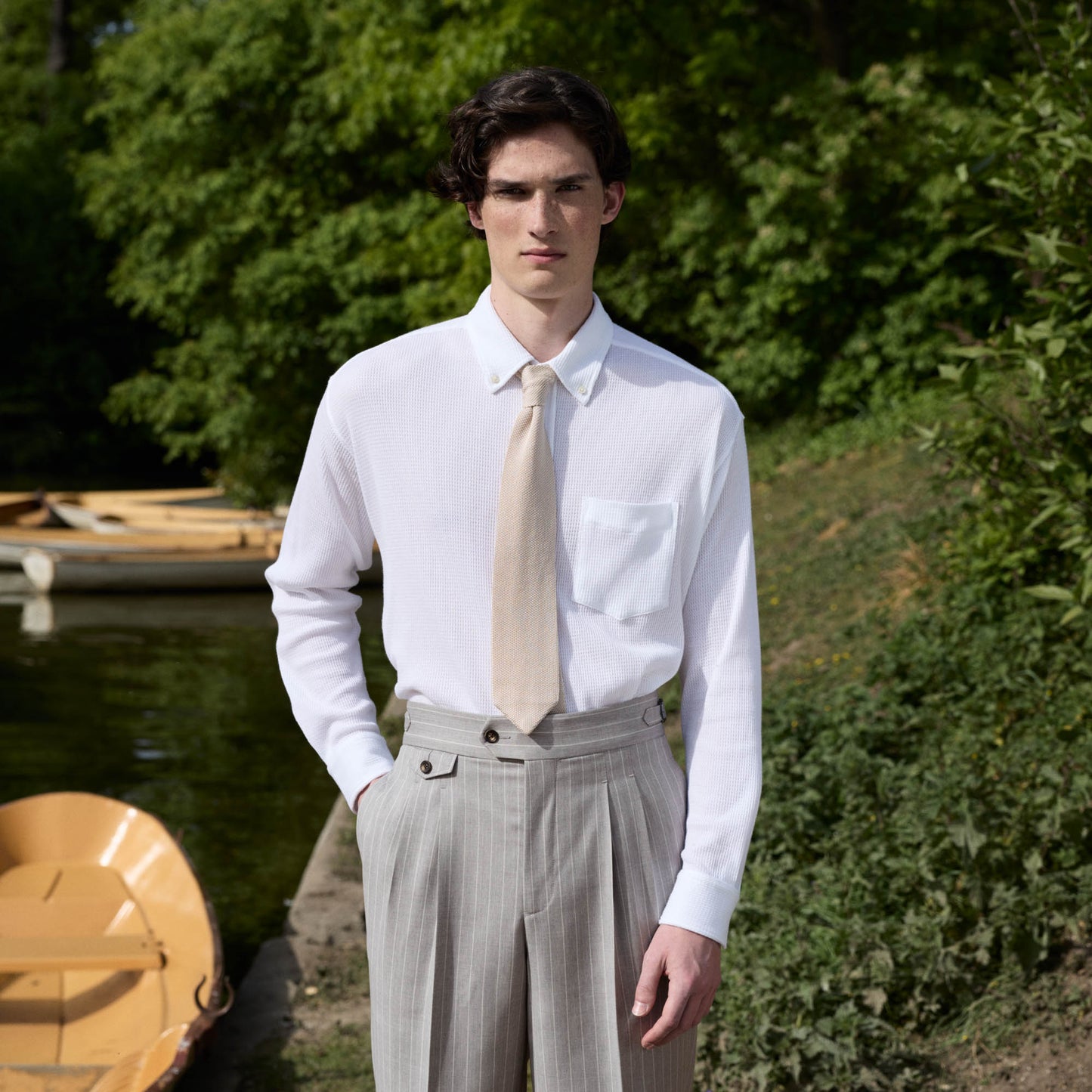 Chemise en jersey nid d'abeille coton blanc