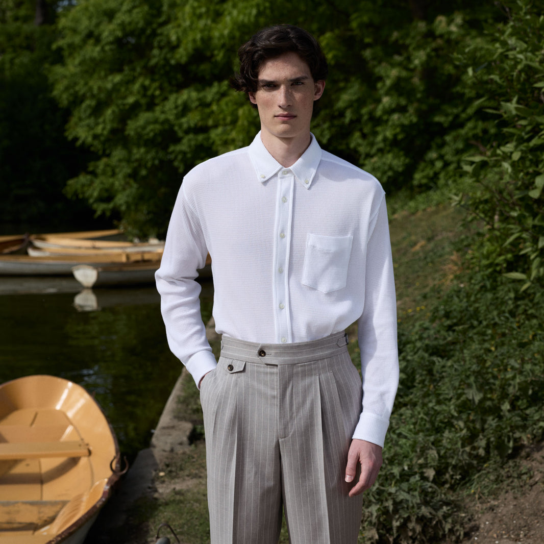 Chemise en jersey nid d'abeille coton blanc