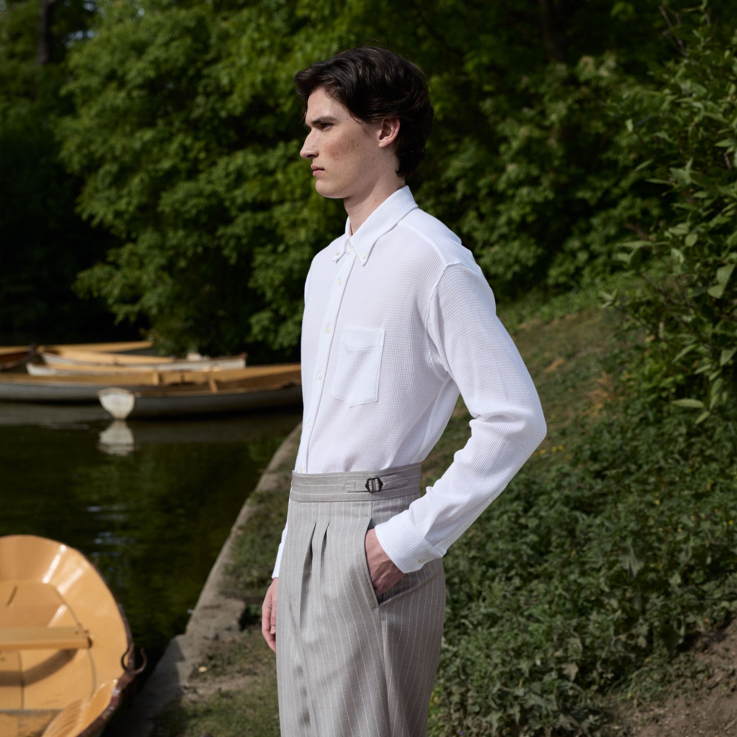 Chemise en jersey nid d'abeille coton blanc
