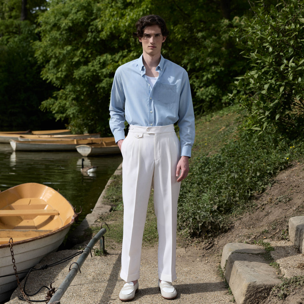 Chemise décontractée bleu en laine à fines rayures