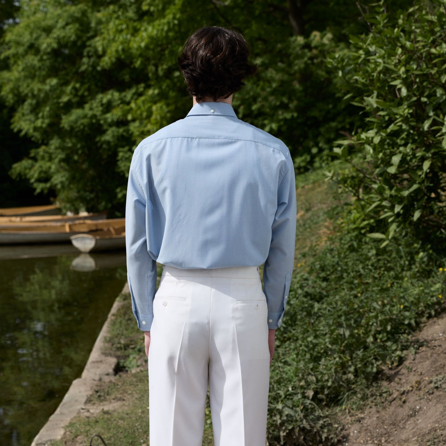Chemise décontractée bleu en laine à fines rayures