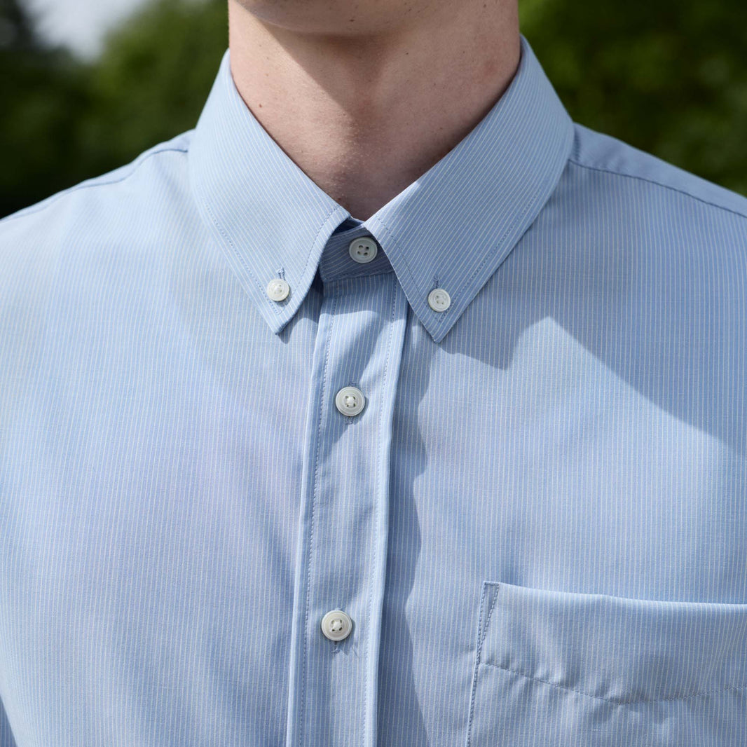 Casual blue wool shirt with thin stripes