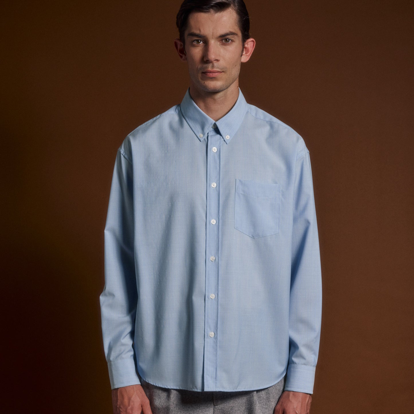Casual blue wool shirt with thin stripes