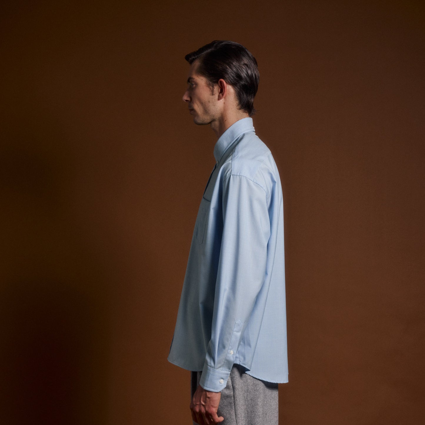 Casual blue wool shirt with thin stripes