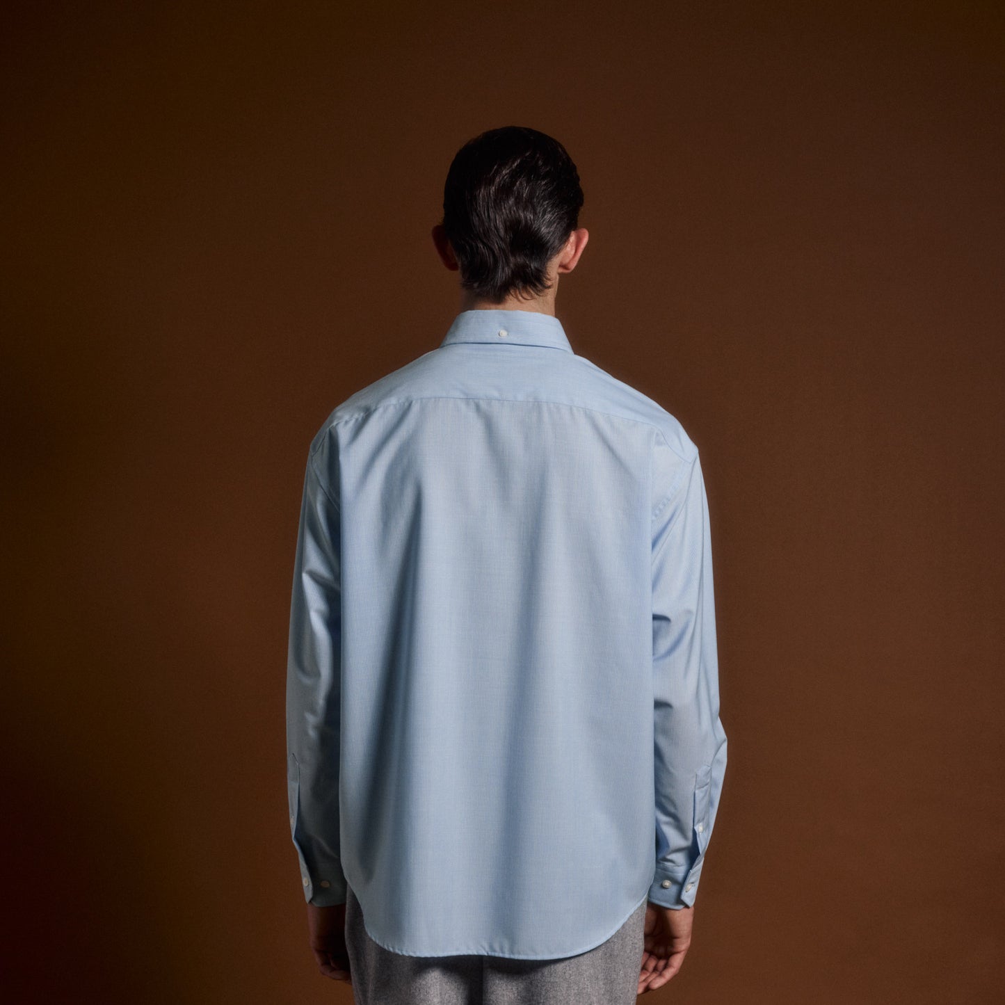 Casual blue wool shirt with thin stripes