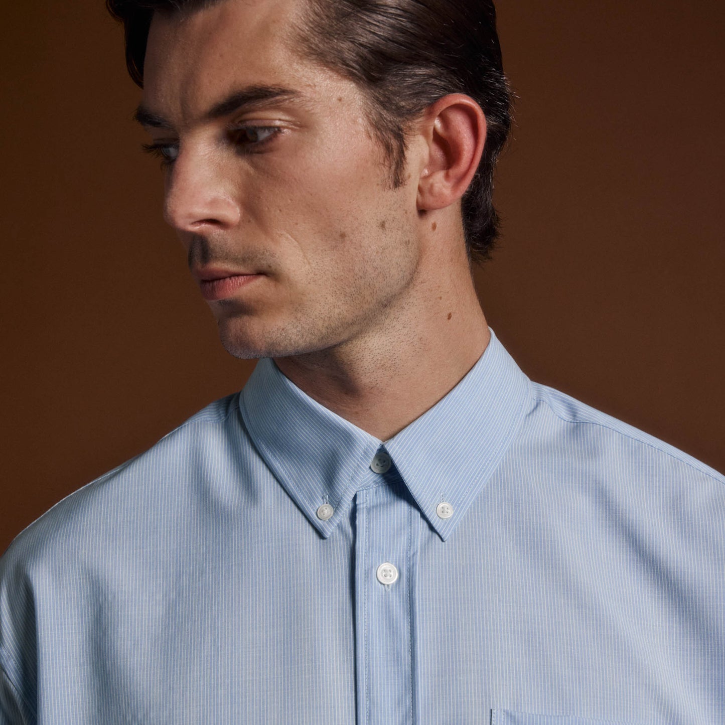 Casual blue wool shirt with thin stripes