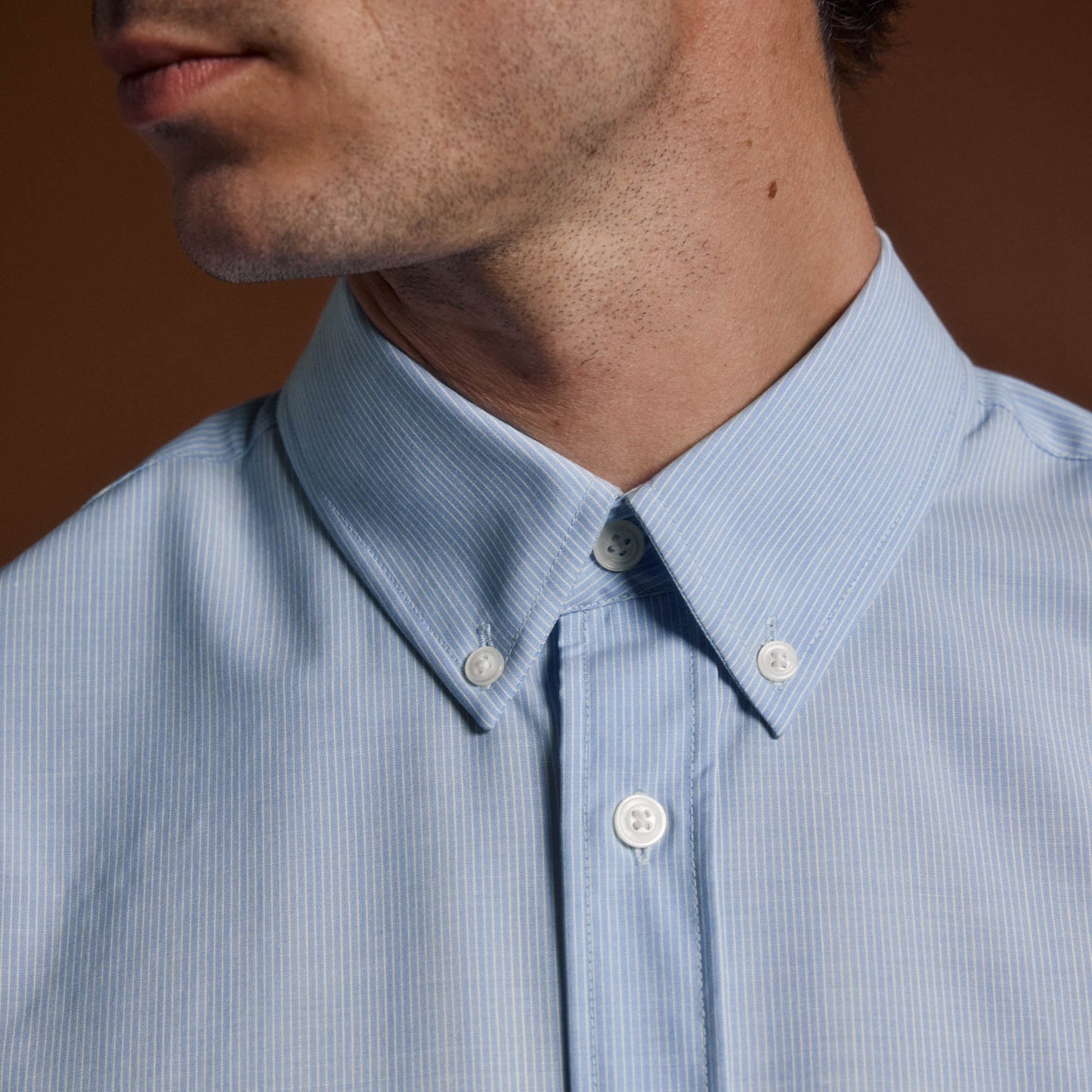 Casual blue wool shirt with thin stripes