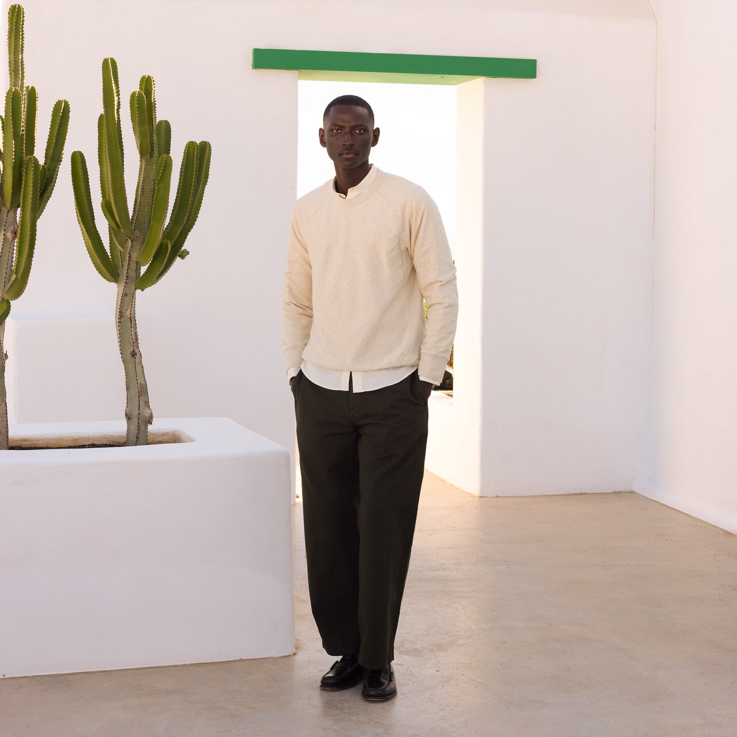 Sweatshirt in organic cotton and mottled ecru linen