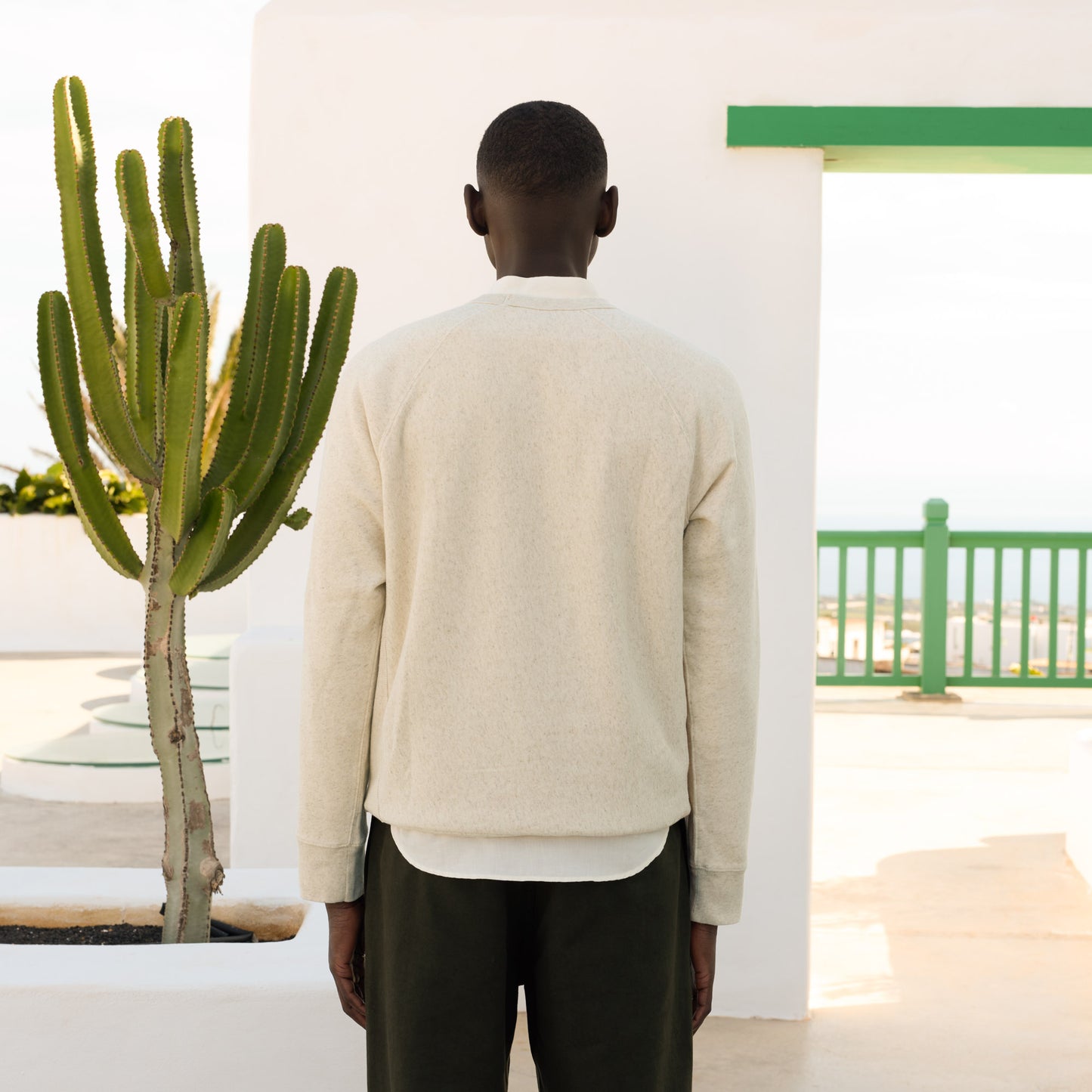 Sweatshirt in organic cotton and mottled ecru linen