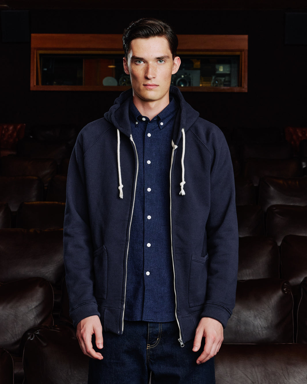 Sweat à capuche zippé marine