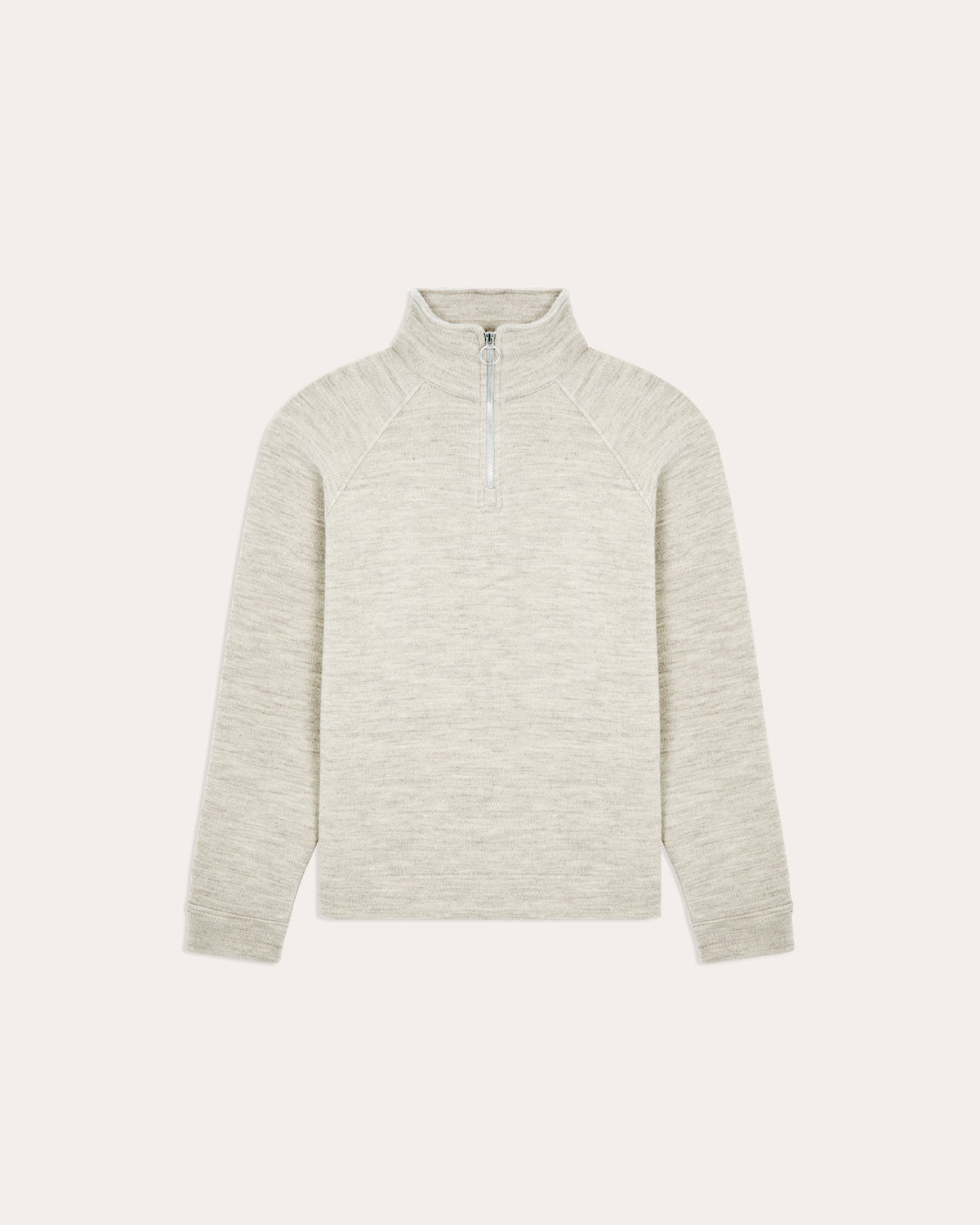 Sweatshirt mit Reißverschlusskragen aus ecrufarbener Wolle im Milano-Strick