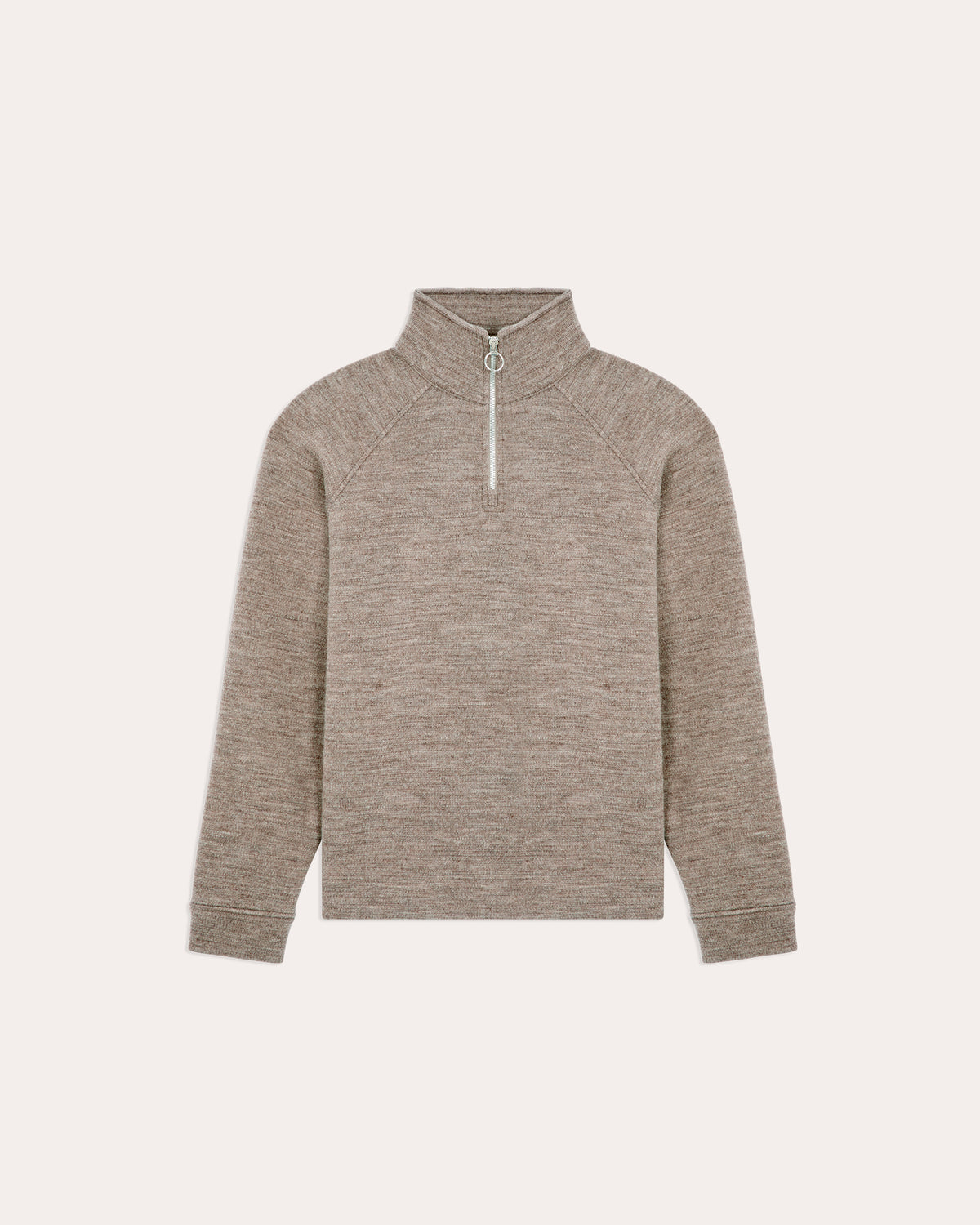 Sweatshirt mit Reißverschlusskragen aus brauner Wolle im Milano-Strick