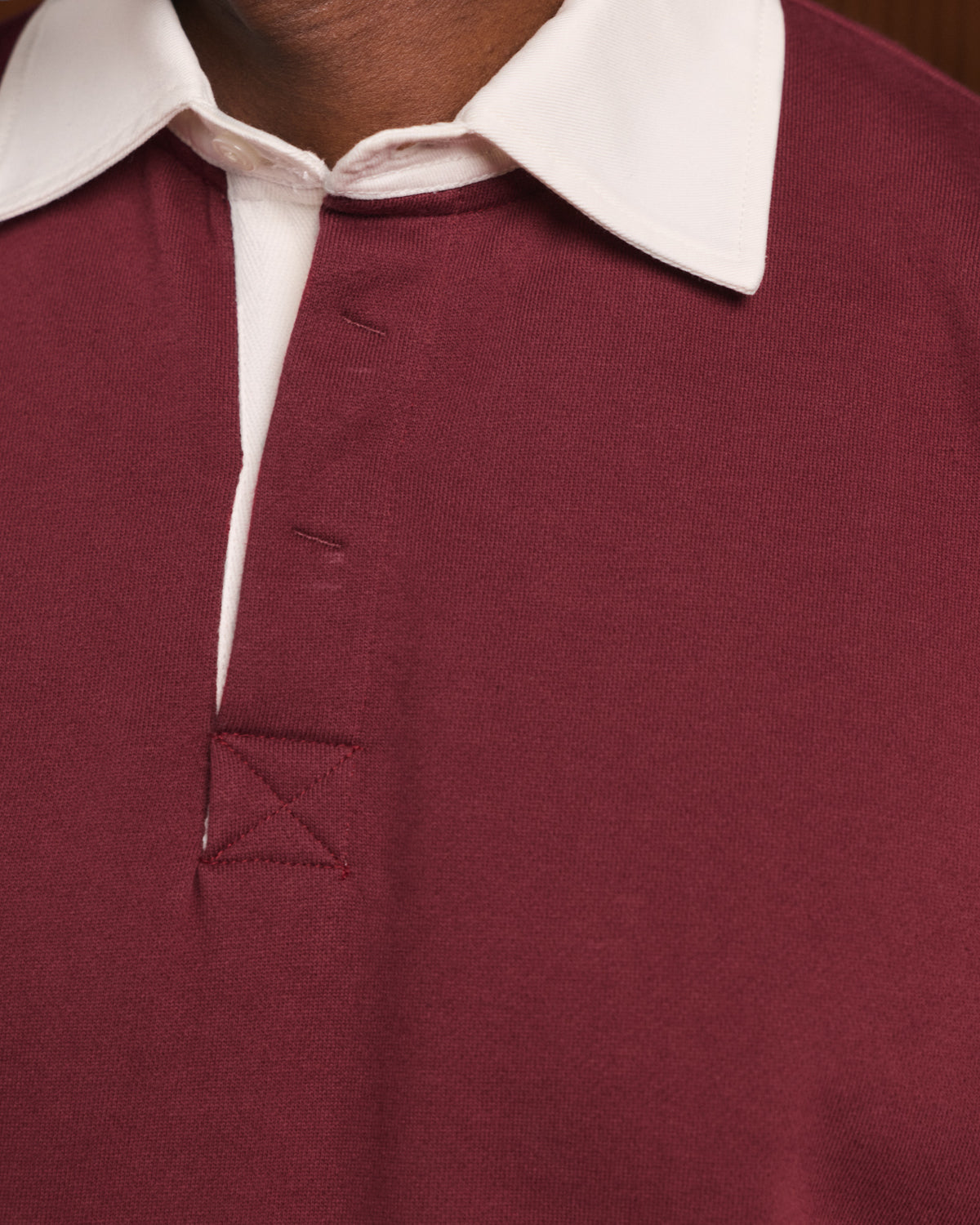 Polo rugby en coton, col twill blanc