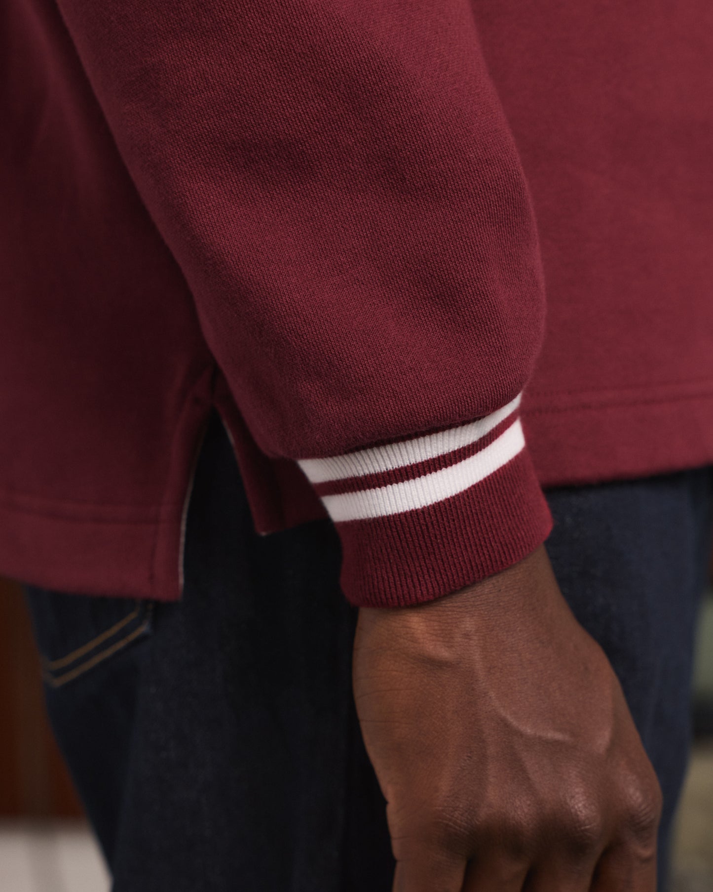 Polo rugby en coton, col twill blanc