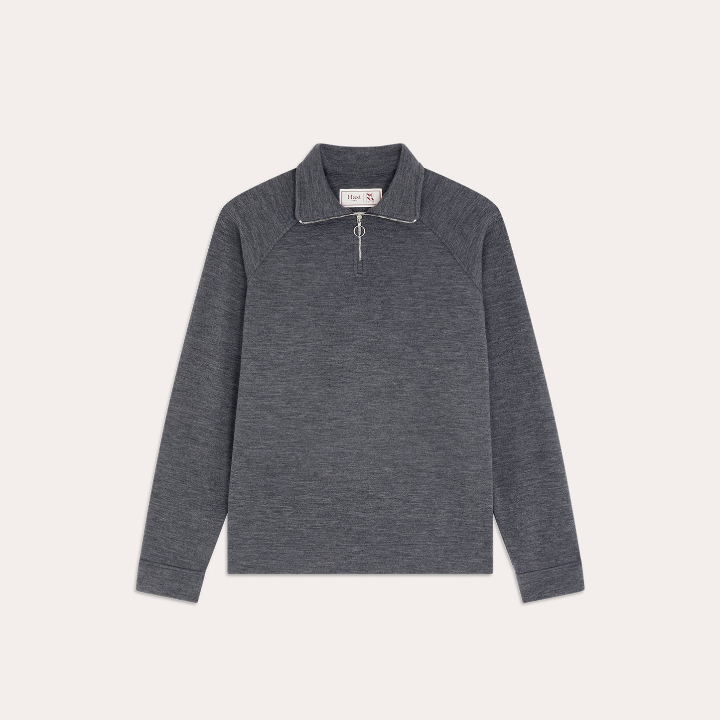 Sweatshirt gris col zippé en laine points Milano