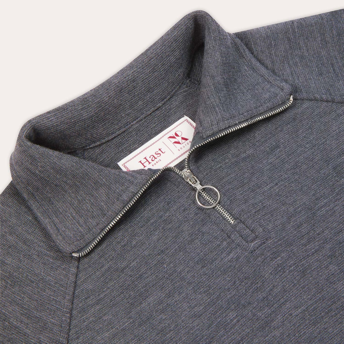 Sweatshirt gris col zippé en laine points Milano