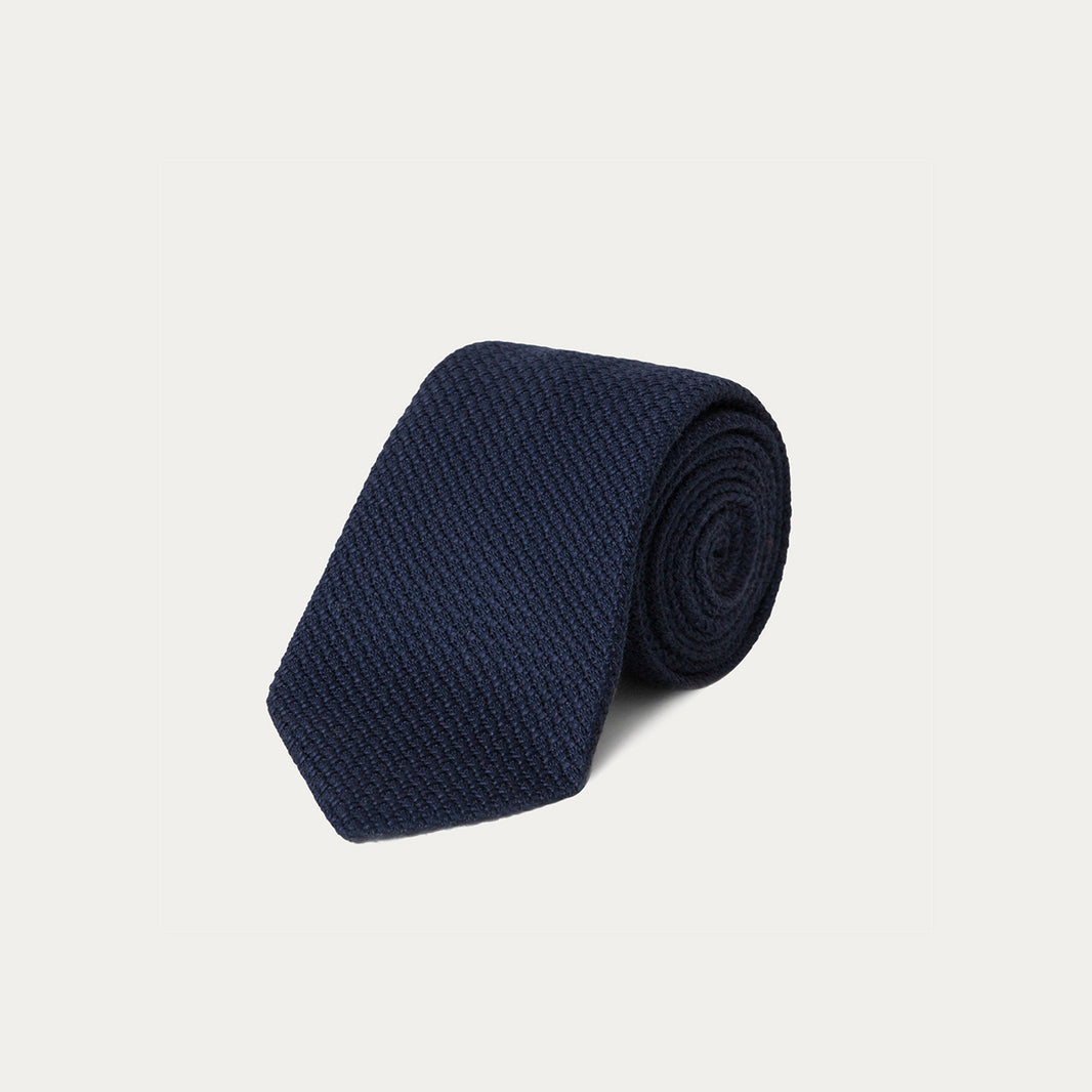 Cravate bleu marine en grenadine de soie et coton