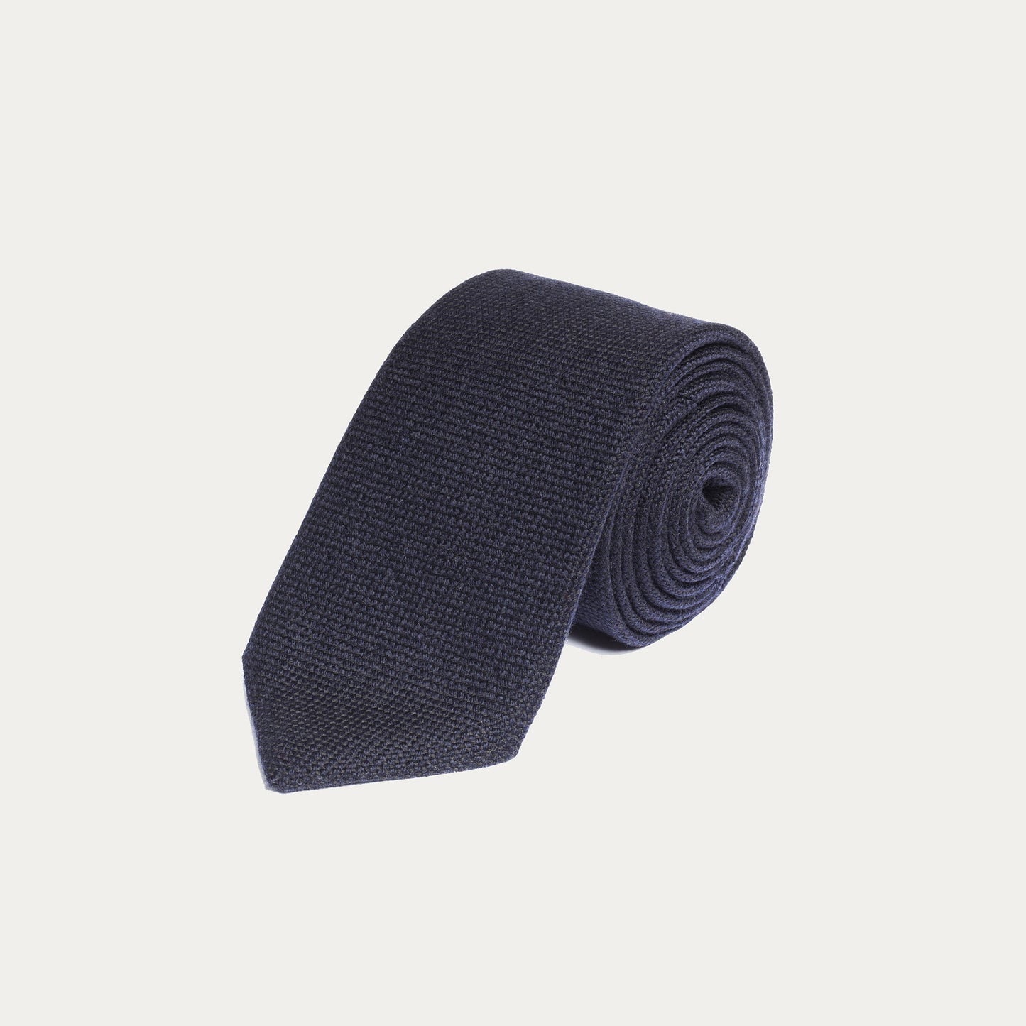 Cravate bleu foncé en laine et soie