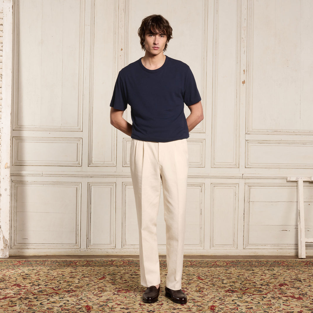 Tee-shirt en coton et lin marine