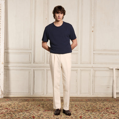 Navy cotton and linen T-shirt