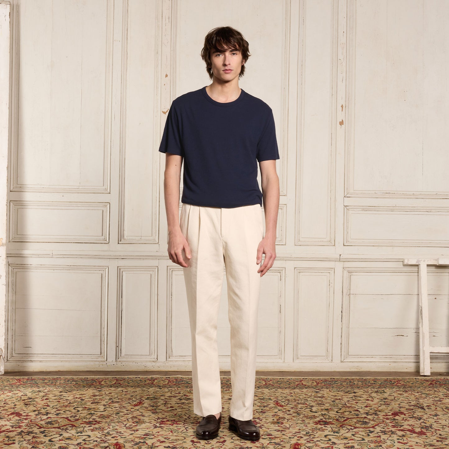 Navy cotton and linen T-shirt