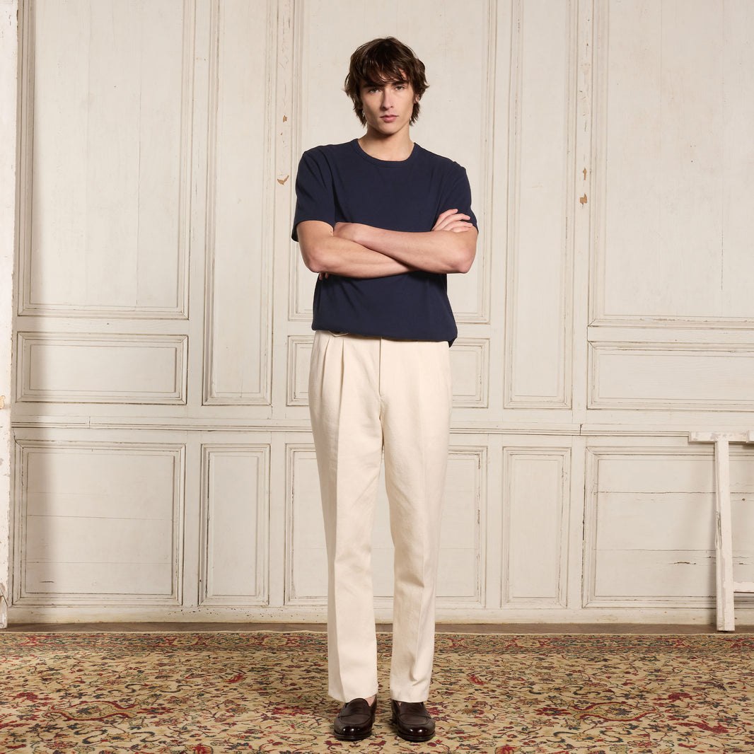 Tee-shirt en coton et lin marine
