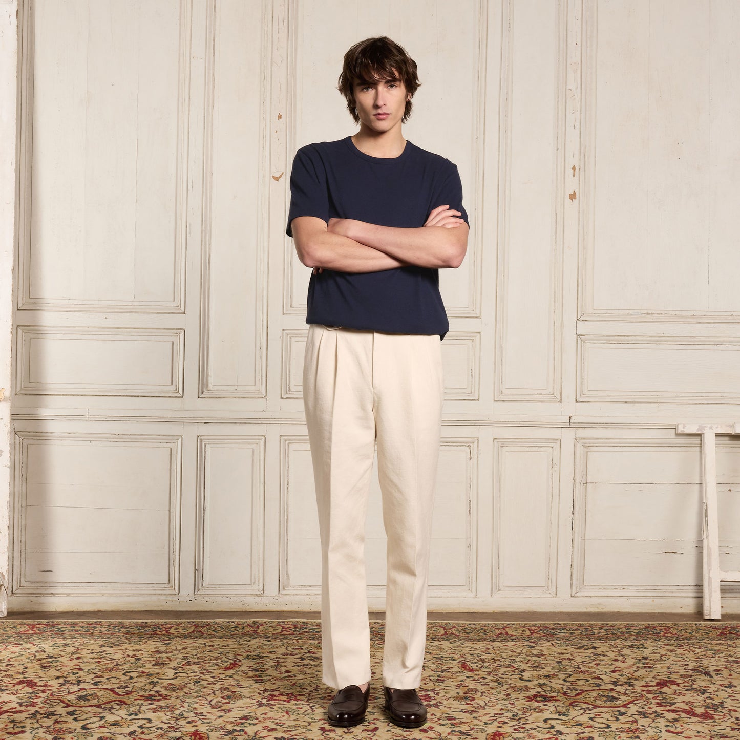 Navy cotton and linen T-shirt