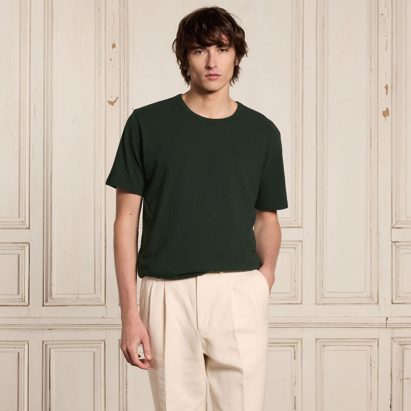 Green cotton and linen T-shirt